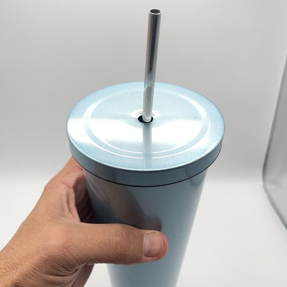 Dunkin Donuts 24oz Stainless Steel Sipper Tumbler Iridescent Blue EUC - Picture 15 of 16